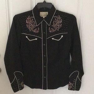 Roper Woman’s Long Sleeve Wester Pearl Button Down Shirt Size Large